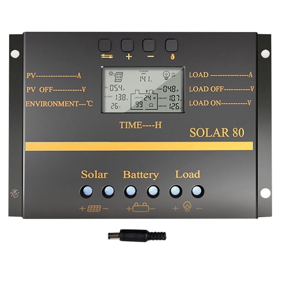 SOLAR80 Multi-Protection Intelligent LCD Screen Solar Controller /24V 80A Circuit Protection Durable ABS Case