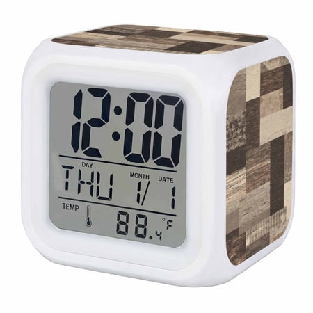 Alarm Clocks Rustic Brown Wood Plank Digital Clock 7 Color LED Night Light Silent Non Ticking photo Alarm Clocks Rustic Brown Wood Plank Digital Clock 7 Color LED Night Light Silent Non Ticking photo