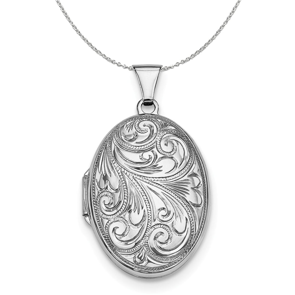 Sterling Silver 26mm Reversible Scroll Oval Locket Necklace 24 Inch