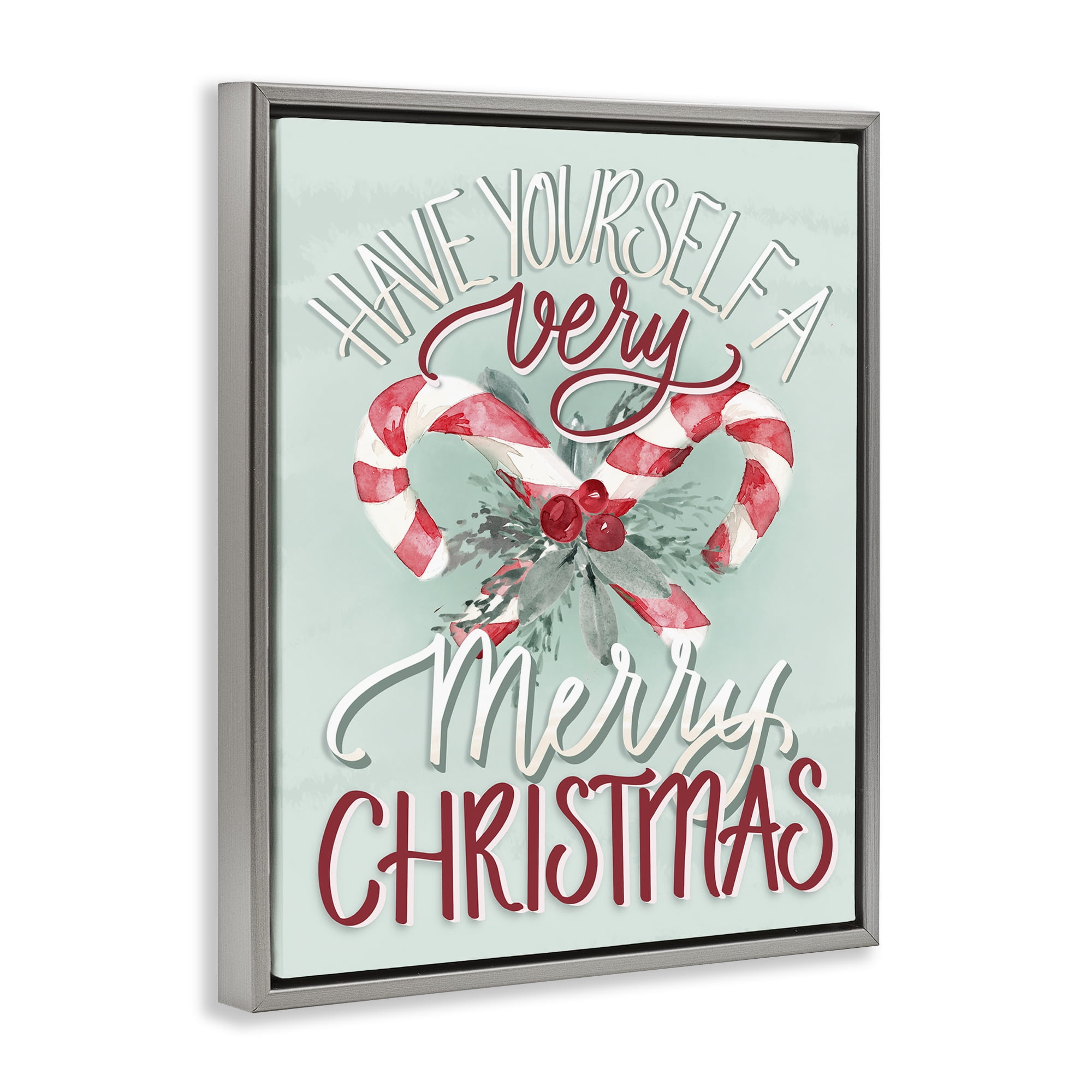Stupell Industries Very Merry Christmas Holiday Painting Gray Floater Framed Canvas Art Prints Wall Art, 25 x 31