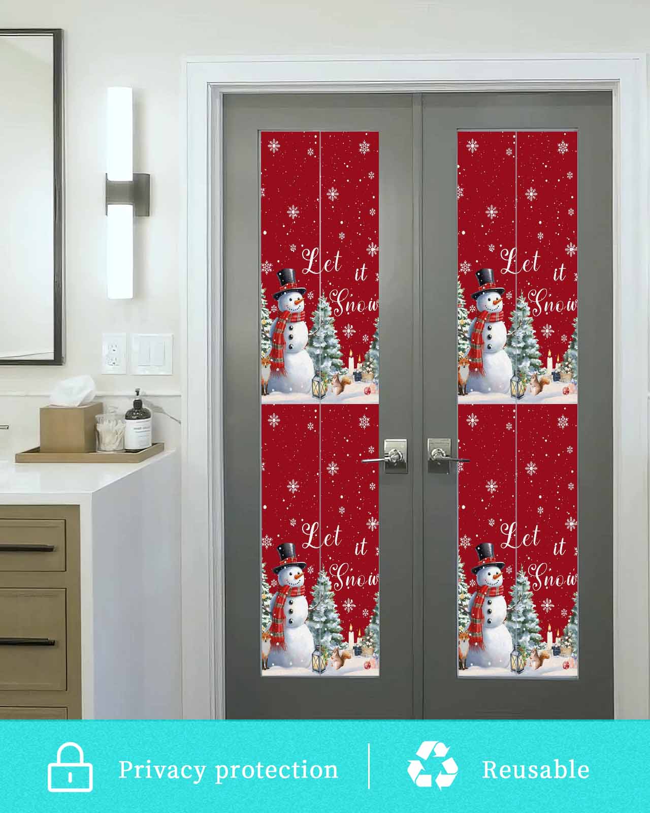 Red Snowman Christmas Window Privacy Film Stained Glass Window Film Decorative Windows Cover Static Windows Cling for Glass Door Xmas Tree Snowflake Gifts Stickers for Bathroom 29.5"x118"