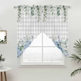 thumbnail image 2 of Swag Valance Curtains for Windows, Blue Flower Light Filtering Kitchen Curtains with Rod Pocket, Grey Plaid Hydrangeas Eucalyptus Leaves Window Treatment Valances for Living Room, 36x63 - 2 PCS, 2 of 9