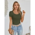 thumbnail image 3 of Womens Tops Summer Square Neck Short Sleeve Shirts Ribbed Knit Slim Fitted Tshirt Casual Tees Clothing, 3 of 7