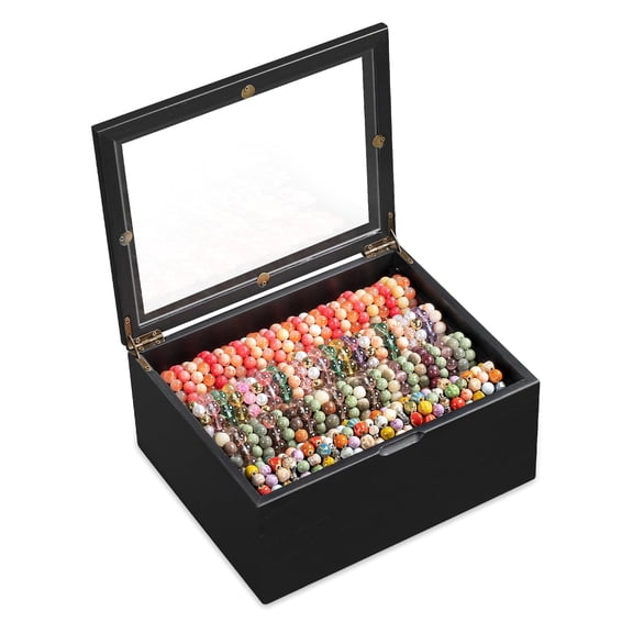 Bellaownia Bracelet Storage Box for 150 Bangles, Clear Lid Jewelry Display Case (Black)