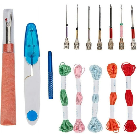 1 Set Punch Needle Embroidery Kits 7 Styles Embroidery Stitching Punch Needle 5 Colors Cotton Cord Cutter and Scissors for Embroidery Threaders Sewing Knitting DIY Craft