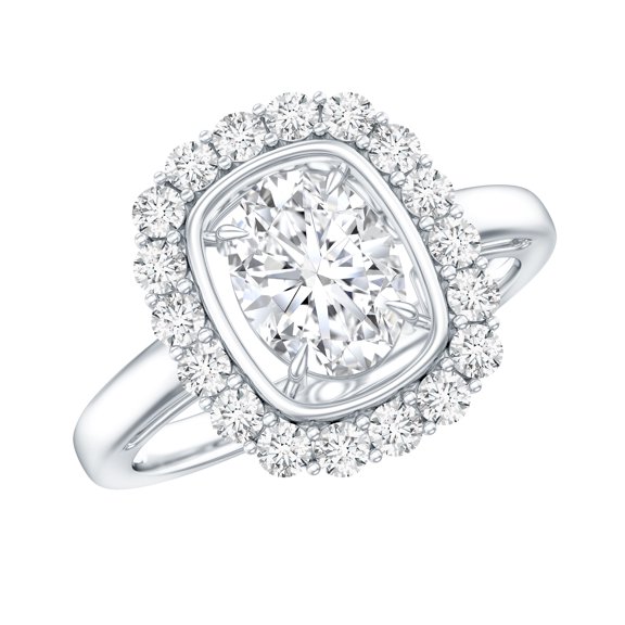 Lab Created Diamond Halo Engagement Ring - Statement Ring - EF-VS Grade (Rosec Jewels), 925 Sterling Silver, US 4.00
