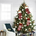 thumbnail image 3 of Tumao Christmas Stockings, Personalized Knitted Xmas Stockings, Knitted Reindeer Pattern Xmas Stockings Candy Gift Bags with Pompom for Family Christmas Holiday Decoration, 2 pack, 3 of 8