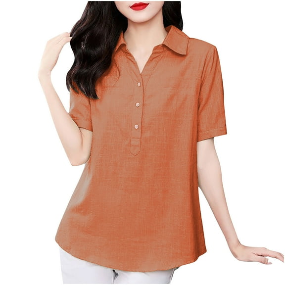 Akafmk Plus Size Womens Button Shirts,Dressy Blouses for Women Summer Tops,Short Sleeve Tops Solid Color Loose Fitting Turn Down Collar Casual Button Shirts