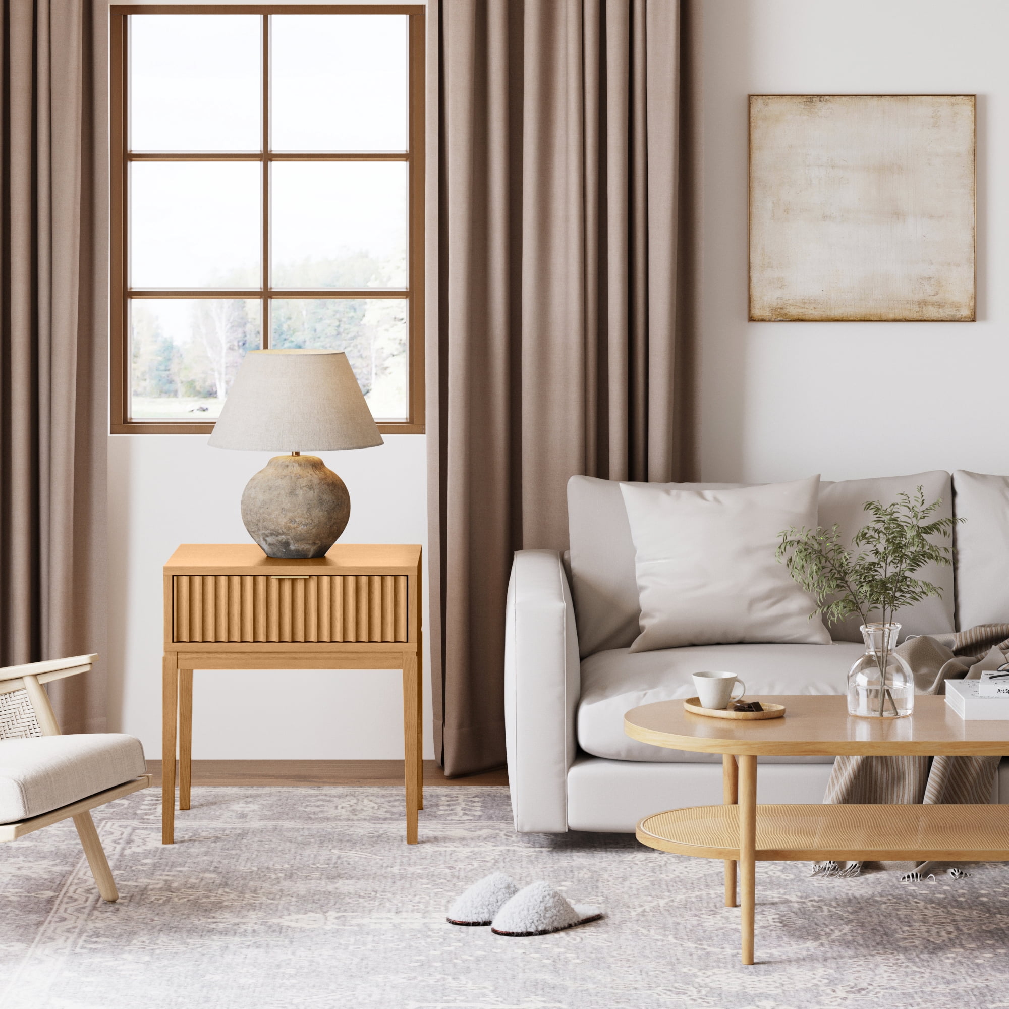 Nathan James Jasper Mid-Century Modern Nighstand, Side Table with Storage and Fluted Drawer Doors with Brass Handles