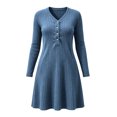 thumbnail image 4 of Lnmiateer Women Henley V Neck Ribbed Long Sleeve Mini Dress Button Up Loose Swing A-Line With Pockets Casual Loungewear Weekend Outfit, 4 of 6