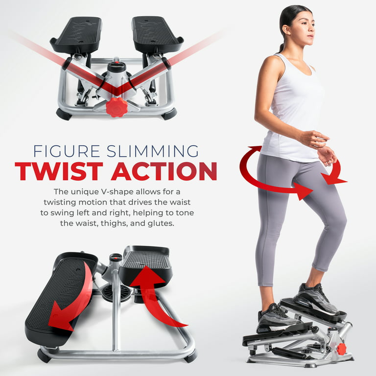 Sunny Health & Fitness Advanced Exercise Mini Stair Stepper, Twister,  Climber Machine with Resistance Bands, SF-S0979 
