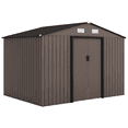 thumbnail image 3 of Outsunny 9' x 6' Metal Storage Shed Organizer, Garden Tool House with 4 Vents and 2 Sliding Doors for Backyard, Patio, Garage, Lawn, Brown, 3 of 10