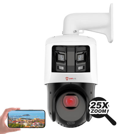 Anpviz PTZ POE Camera 8MP+4MP 25X Optical Zoom Color-Vu & IR Acusense Network Speed PTZ Dome, 180°Panoramic DarkFighter, Human/Vehicle Detection, 330ft IR Smart Linkage Tracking, PTZIP4C425XIR-P-N