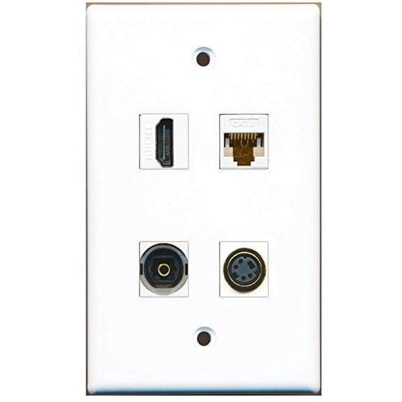 RiteAV - 1 Port HDMI 1 Port S-Video 1 Port Toslink 1 Port Cat6 Ethernet White Wall Plate