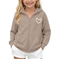 thumbnail image 2 of LUGOGNE Girls Zip Up Hoodie Long Sleeve Hooded Sweatshirt with Heart Graphic and Pockets Kids Fall Spring School Everyday Casual Jacket, 2 of 8