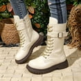 thumbnail image 2 of PFWOWB Girls Knee-High Combat Boots Lace-Up Buckle Strap Tall Boots with Side Zipper (White,11), 2 of 5