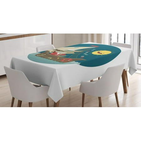 Kids Boys Tablecloth Wolf Captain Sailing Into The Ocean Nautical Themed Cartoon With Laughing Sun Rectangular Table Cover For Dining Room Kitchen Kids Boys Tablecloth Wolf Captain Sailing Into The Ocean Nautical Themed Cartoon With Laughing Sun Rectangular Table Cover For Dining Room Kitchen