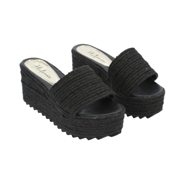 Sandalia Plataforma Con Yute Para Mujer Yute Negro Platonia MIA-02-NEGRO