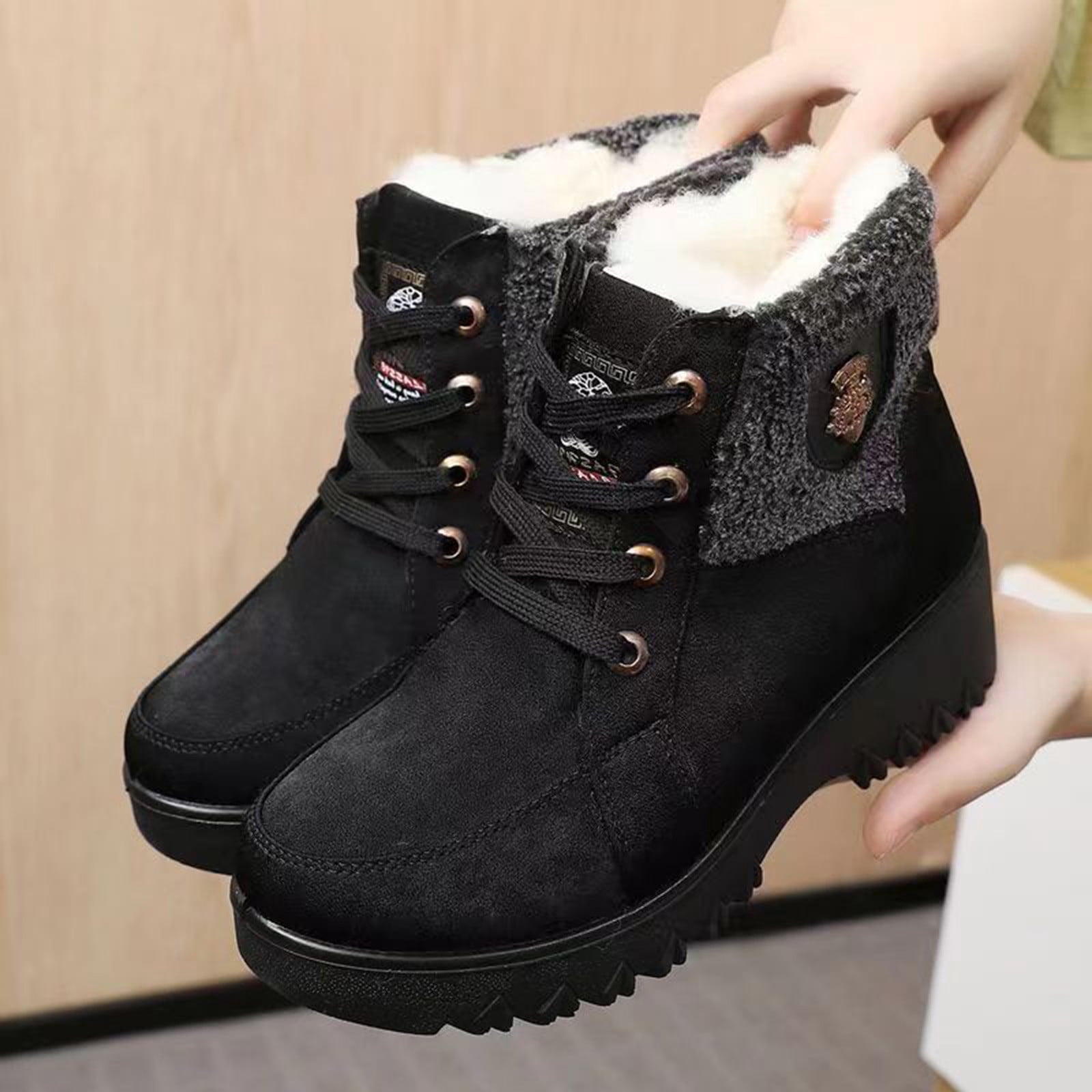 Miluxas Casual Winter Hiking Boots for Women - Womens Outdoor Snow Ankle Boots Waterproof Lightweight Lace up Warm Walking Hiking Shoes Black 6.5(38)