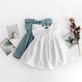 thumbnail image 3 of Little Girls Soild Classic Cotton Linen Dress Princess Straps Sleeveless Pockets Sleeveless Soft Casual Party Birthday Dress, 3 of 5