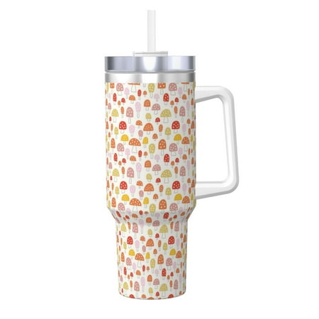 

Goofa Cute Cartoon Mushrooms Print 40oz Ice Bully With Handle And Straw Stainless Steel Vacuum Insulated Cup And 2 In 1 Straw Lid