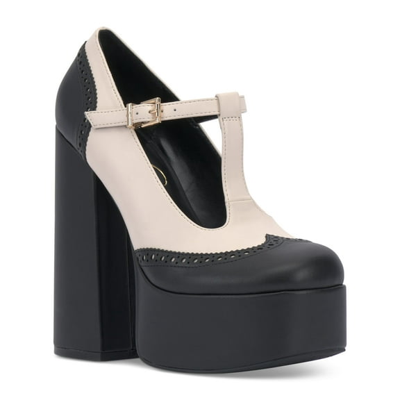 JESSICA SIMPSON Womens Ivory Mixed Media 1-1/2" Platform Padded Selventa Round Toe Platform Buckle Mary Jane 5 M