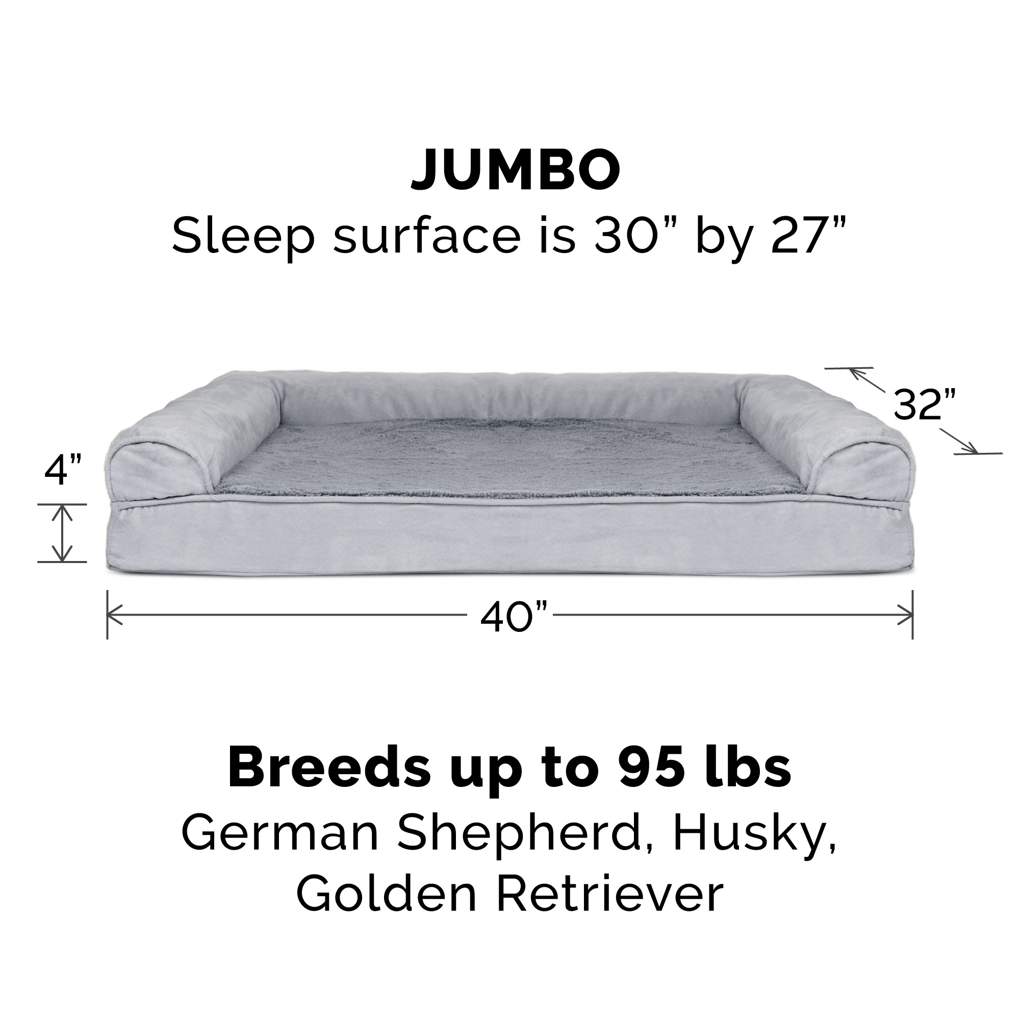 FurHaven Plush & Suede Orthopedic Sofa Pet Bed for Dogs & Cats - Gray, Jumbo