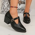 thumbnail image 2 of Women's Fashion Dress Pumps Point Toe Lace up Chunky Block High Heeled Oxford Work Business Leather Loafer Heels Shoes b-Black Size 8, 2 of 6