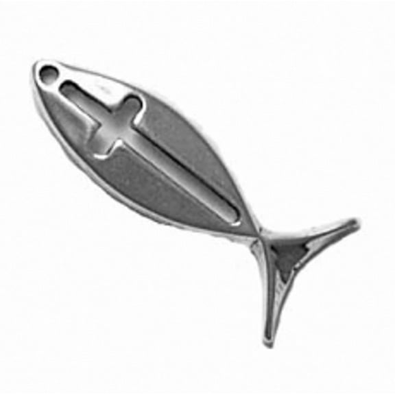Sterling Silver 16" .8mm Long Christian Ichthus Fish Cross Cut Out In Center Pendant Necklace