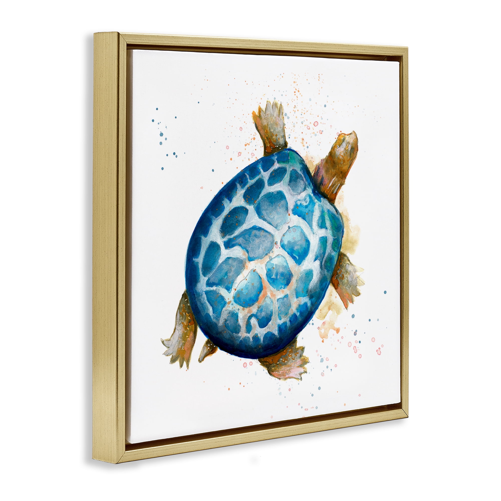 Stupell Industries Modern Speckled Turtle Animals & Insects Painting Gold Floater Framed Canvas Art Print Wall Art, 18 x 18