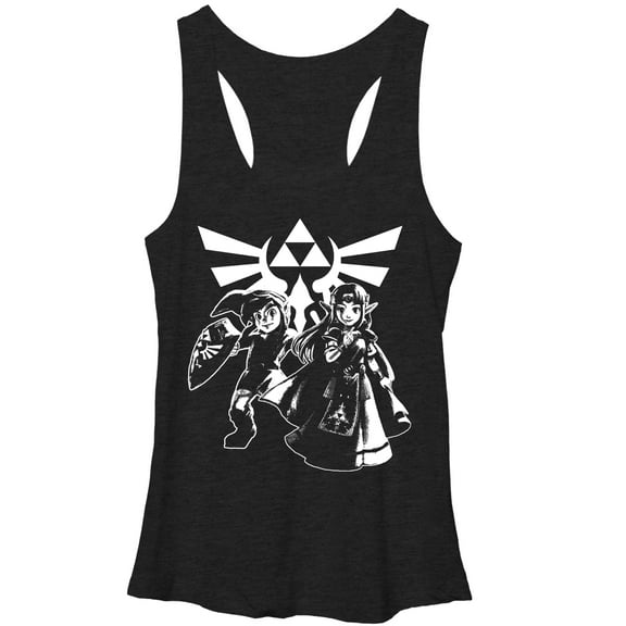 Women's Nintendo Legend of Zelda Triforce Link  Racerback Tank Top Black Heather Large