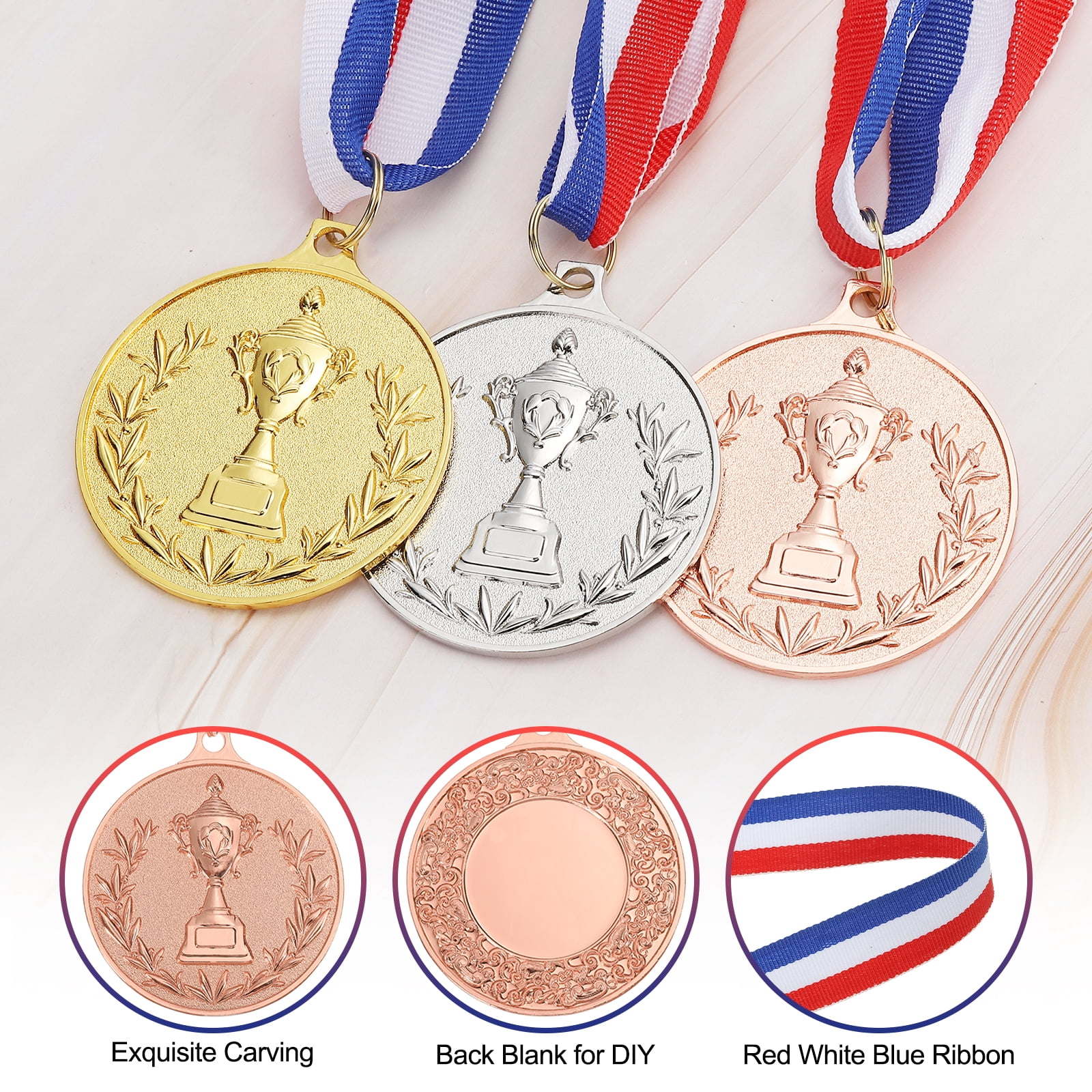 Uxcell Award Metal, Winner Award Medals Prize with Neck Ribbon Red White Blue Bronze