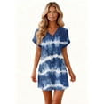 thumbnail image 6 of Women's Floral Print V-Neck Short Sleeve Casual Pullover Dress with Pocket, Summer Dress Comfortable Loose Fit, Fashionable Ladies Clothing,Blue,S, 6 of 8