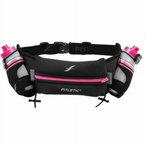 Fitletic Hydra 16 Hydration Belt: BLK / RED, S/M Running, Hiking, Cycling with 2 x 8oz bottles, No Bounce