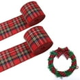 thumbnail image 2 of Christmas Plaid Burlap Ribbon 15 Yards, Wired Edge Wrapping Ribbon for Xmas Tree Decoration Bows, Gift Box Craft Making, Red and Green Buffalo Check Pattern, 2 of 4