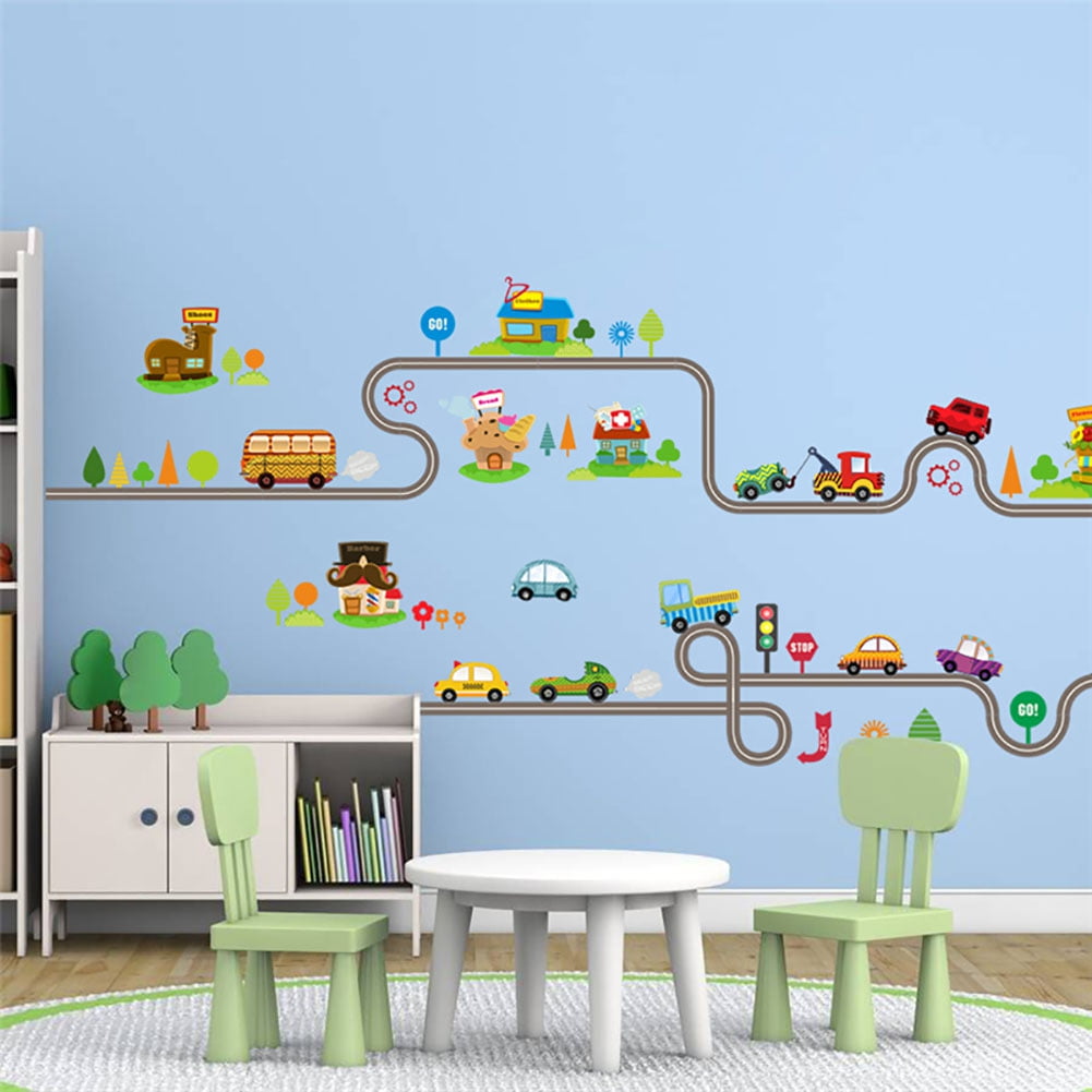 DANRACAL Road & Transport Wall Stickers - Peel & Stick Removable Decals For Kids Room (Vehicles, City, Trucks)