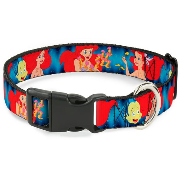 Disney Pet Collar, Dog Collar Plastic Buckle, The Little Mermaid Under The Sea Scenes, 20 to 31 Inches 1.5 Inch Wide