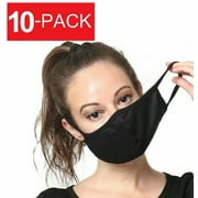 10-Pack Black Cotton Adult Face Mask - Reusable Washable Unisex