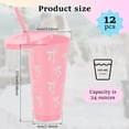 thumbnail image 2 of Ikoopy 12 Pcs Pink Bow Plastic Cups with Lids and Straws 24 oz Reusable Bow Tumbler Cute Drinking Coffee Cup for Birthday Wedding Party Supplies, 2 of 11