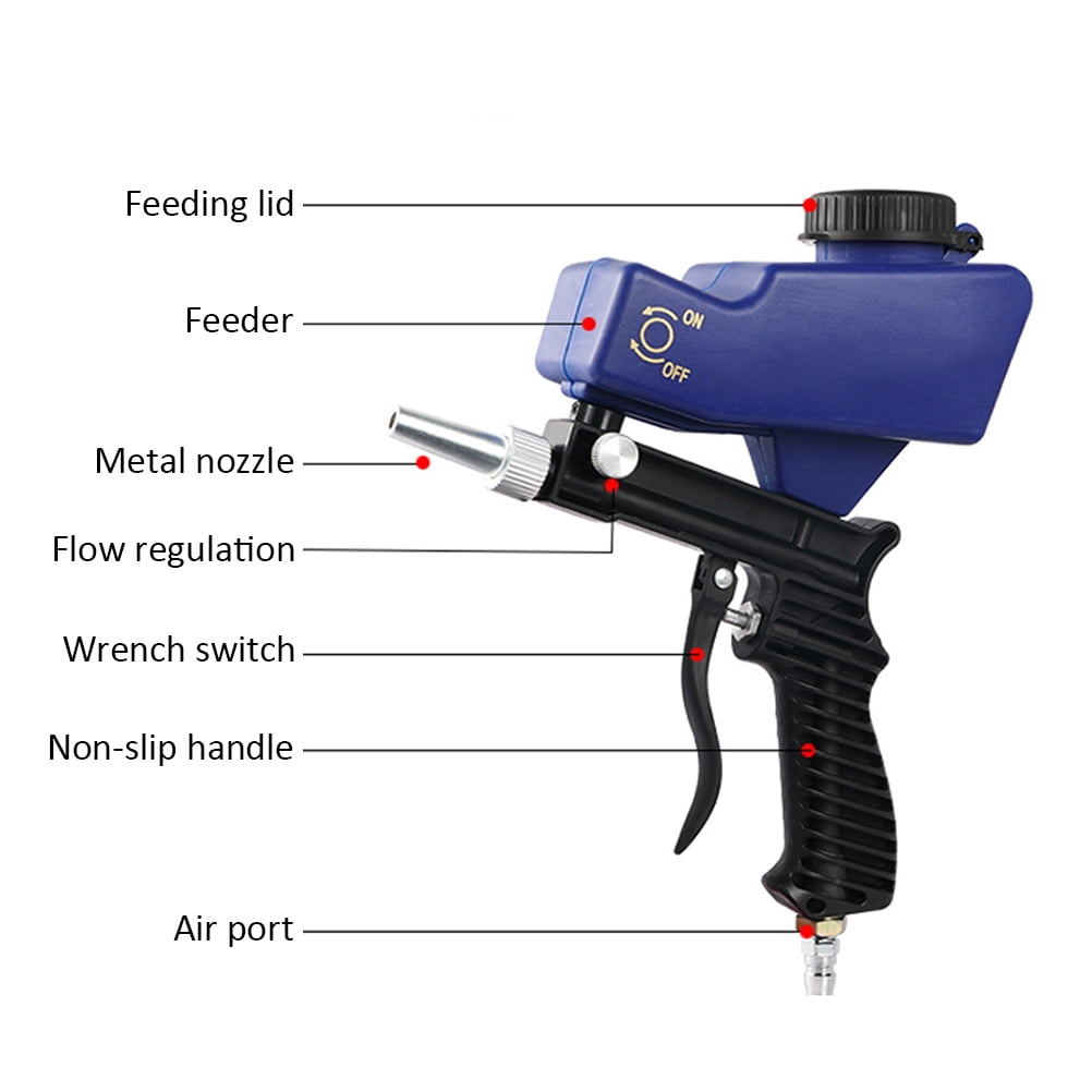 Pistola De Chorro De Arena Manual - 70-150 PSI, 6000 RPM, Alimentación Por Gravedad, Ideal Para Limpieza, Desoxidación Y Pulido