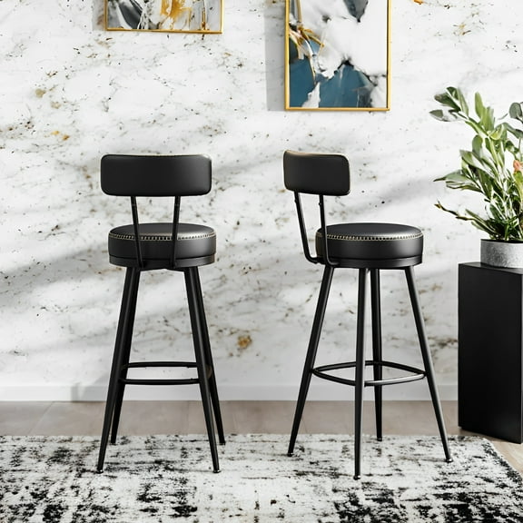 LEDREM 2-Pack Swivel Bar Stools - Award-Winning Design, 360° Rotation, 3.1" Cushion, Leveling Feet, Mid-Century Modern, Ink Black