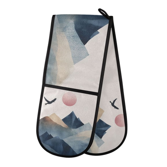 Yayeee Double Oven Mitt Kitchen Heat Resistant Baking 35" x7" Quilted Glove, Art Mountains