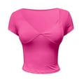thumbnail image 4 of Women Slim V Neck Short Sleeved T Shirt Solid Color Sexy, 4 of 5