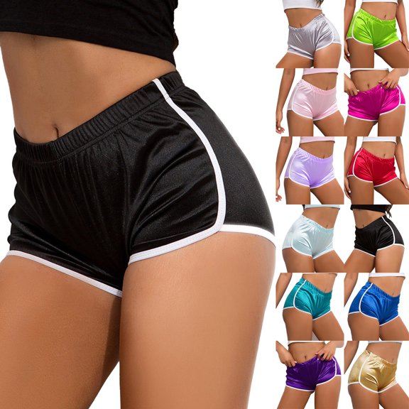 Bmisegm Athletic Shorts for Women Booty Sports Yoga Gym Running Stretchy Tight Summer Shorts Black L