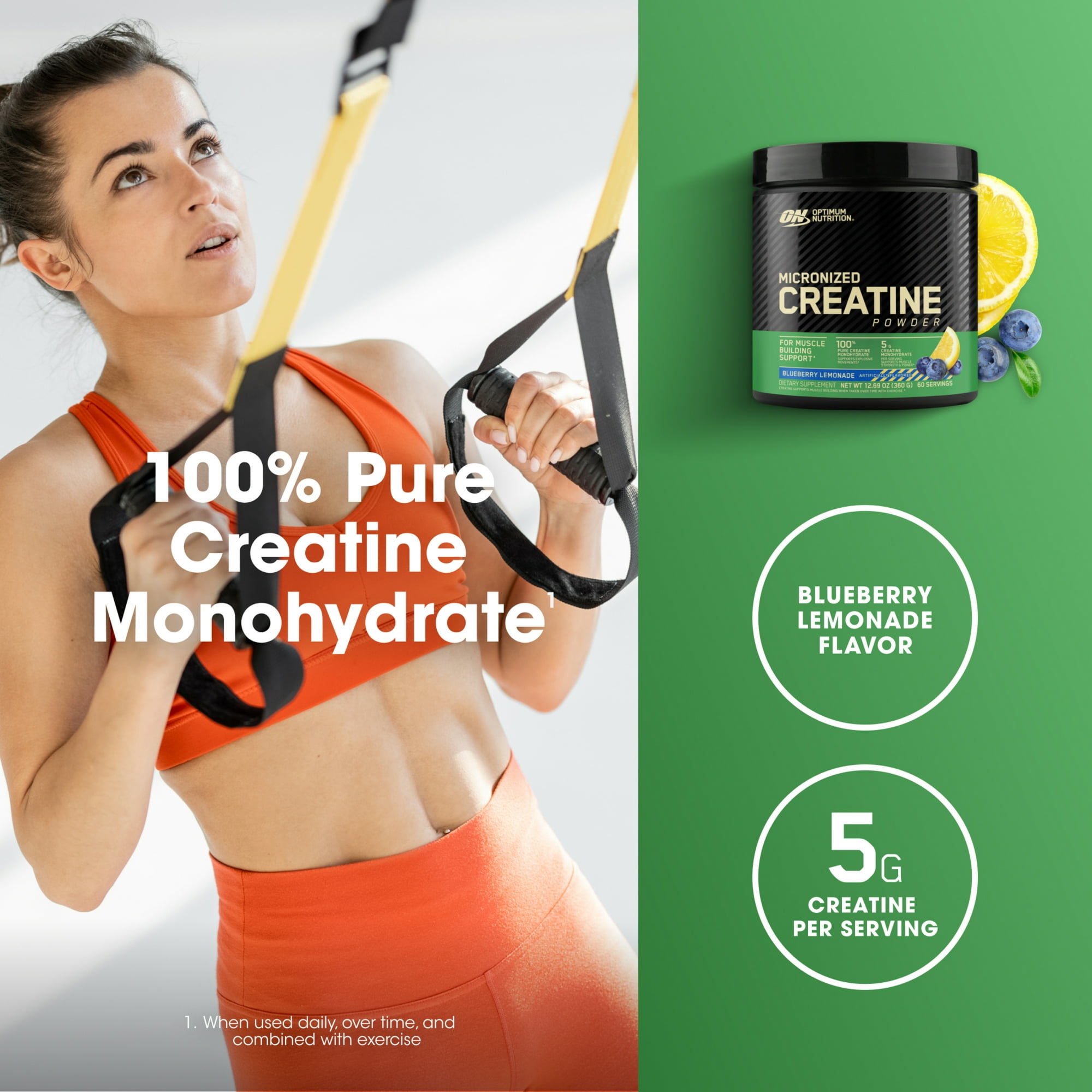 Optimum Nutrition, Micronized Creatine Powder, Blueberry Lemonade 60 Servings