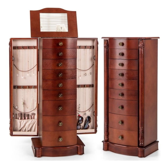 FASCK Large Wooden Jewelry Storage Box Organizer, Multi-Layer Display Case with Drawers for Earrings & Necklaces, Portable Armoire for Women & Girls