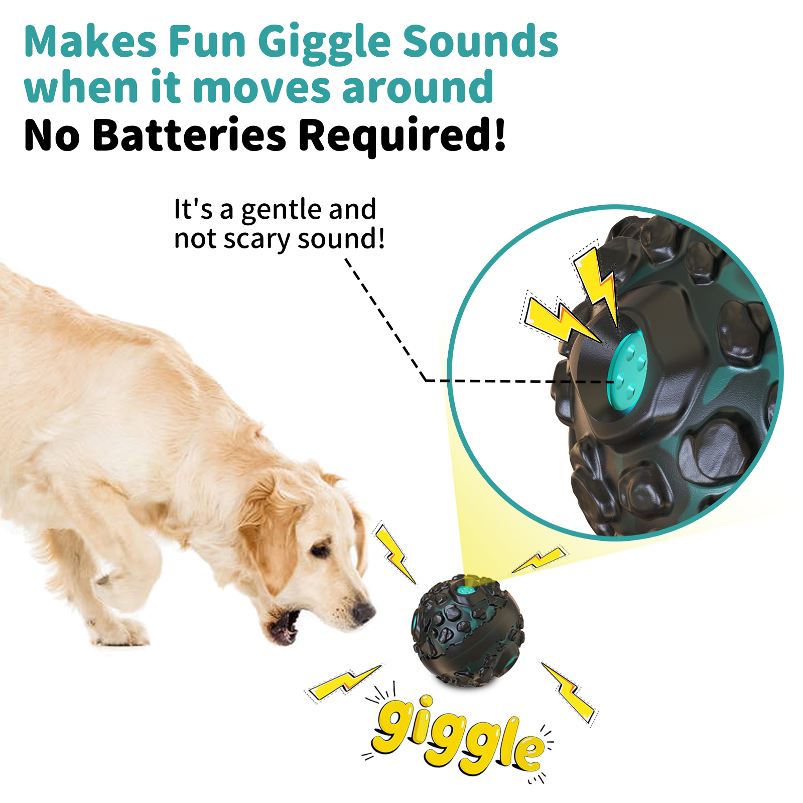 JoyBruko Dog Ball for Aggressive Chewers - Interactive Dog Toy Balls Fun Squeaky Giggle Sound to Keep Them Busy, Durable for Small Medium Large Breeds, Rubber Pet Chew Toys, Black & Blue