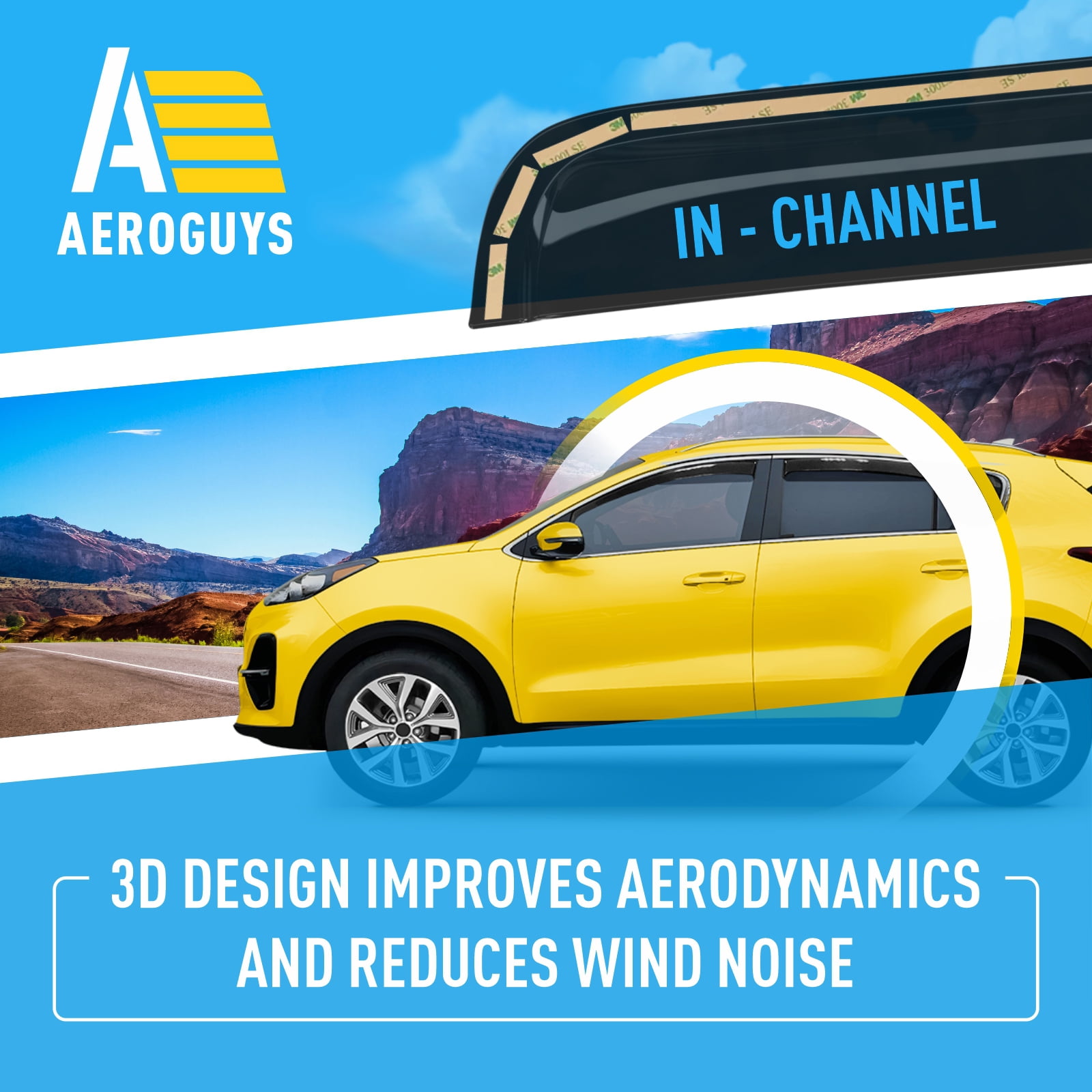AEROGUYS in-Channel Window Deflectors Extra Durable Window Visors Rain Guards Fit for Kia Sportage 2017-2022, Sun Visors, Wind Deflectors, Vent Visors, Car Accessories - 4pcs. AG0090