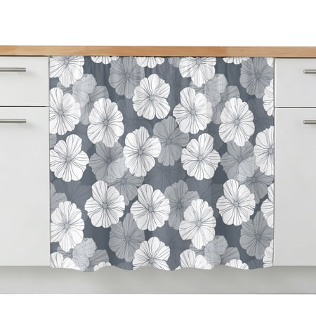 Cabinet Curtain Gray Flower Kitchen Shelf Curtain Desk Under Sink Curtain Skirt Privacy Drape Cover Modern Art Floral Cabinet Curtains for Kitchen Shelves Laundry Room Bathroom 28x35 Inch