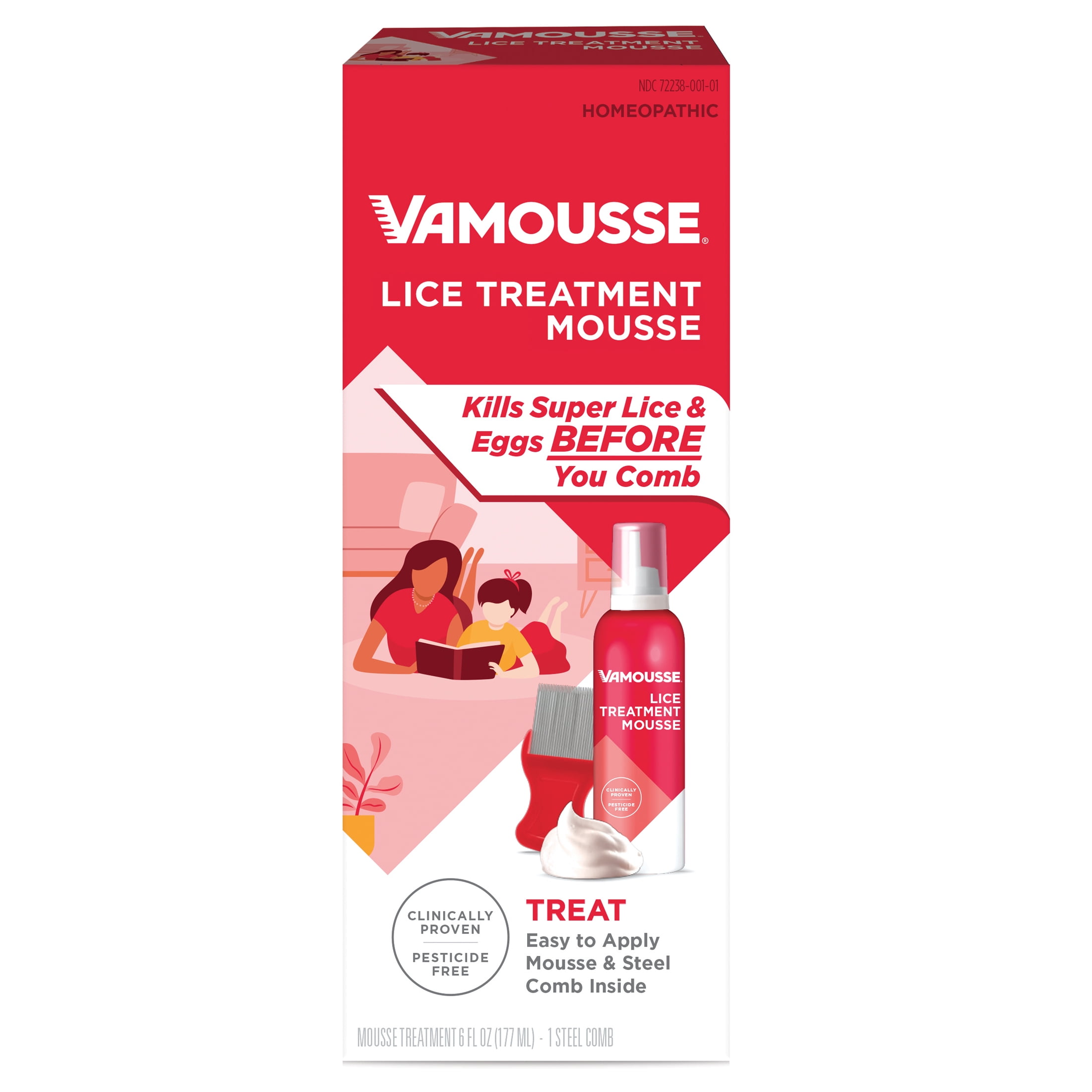 Vamousse Lice Treatment Mousse For Kids & Adults, Kills Super Lice & Eggs In 1 Treatment, 6 oz